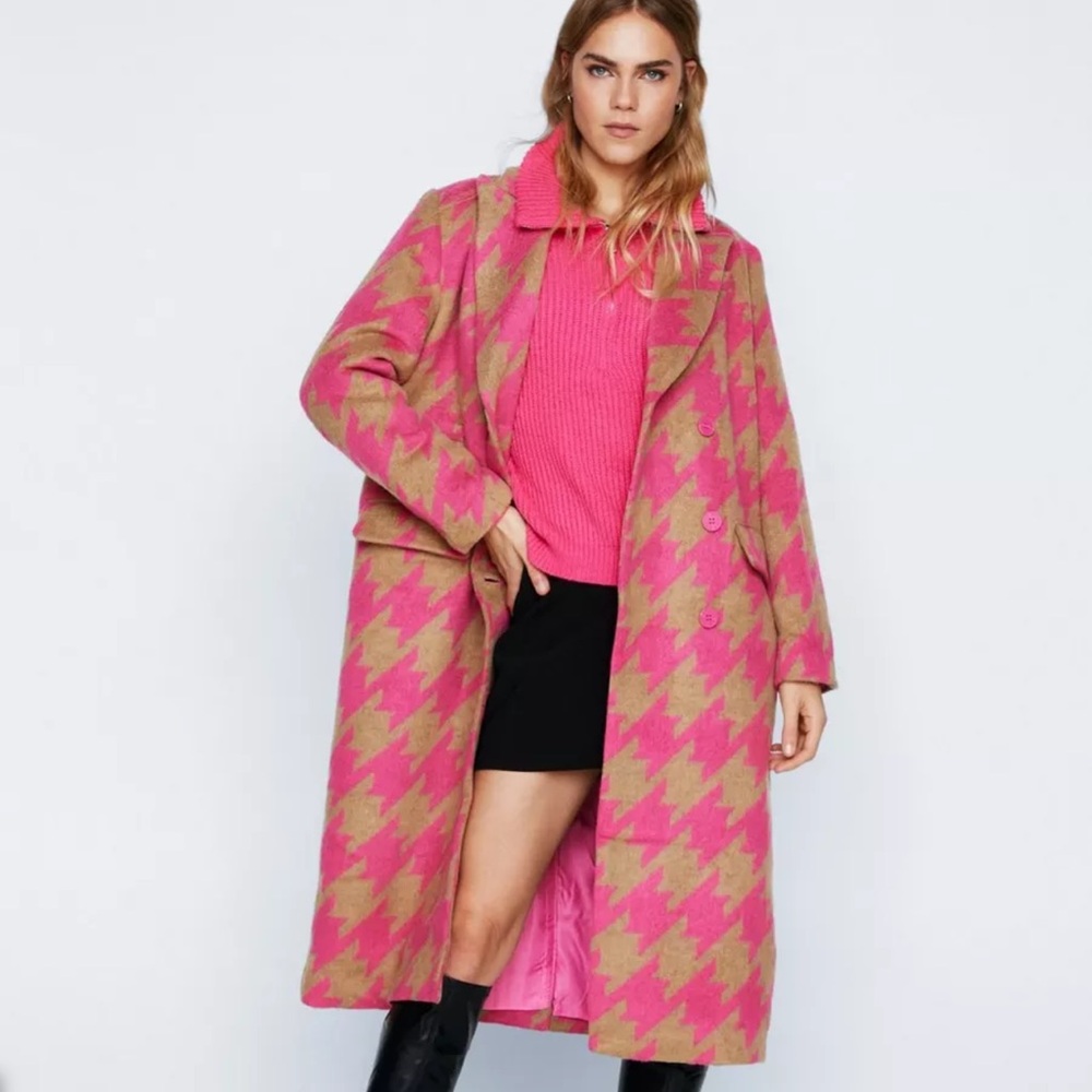 Nasty Gal Oversized Houndstooth Double Breasted Coat